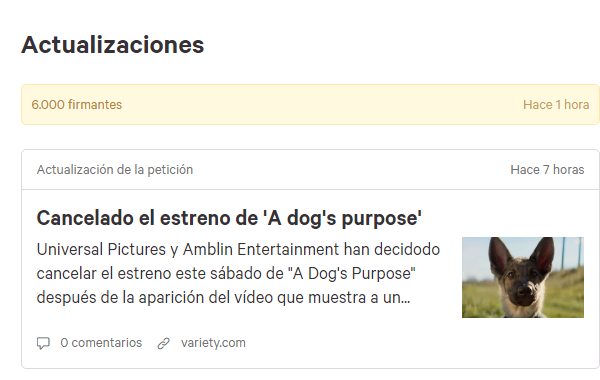 Actualizaci&oacute;n en la petici&oacute;n